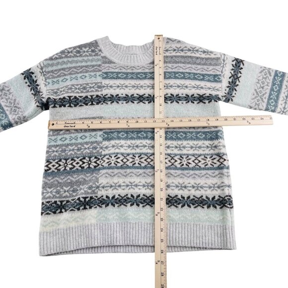 Loft Womens Fair Isle Sweater Medium White/Blue/Grey - Picture 4 of 6